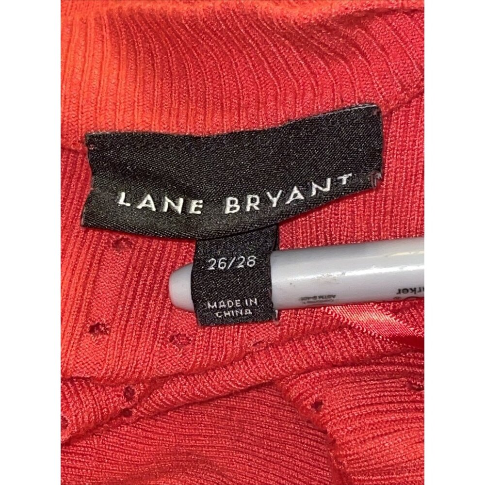 Lane Bryant Ribbed Long Open Cardigan Pink Eyelet Detail 3/4 Sleeve Sz 26/28 - Picture 7 of 10